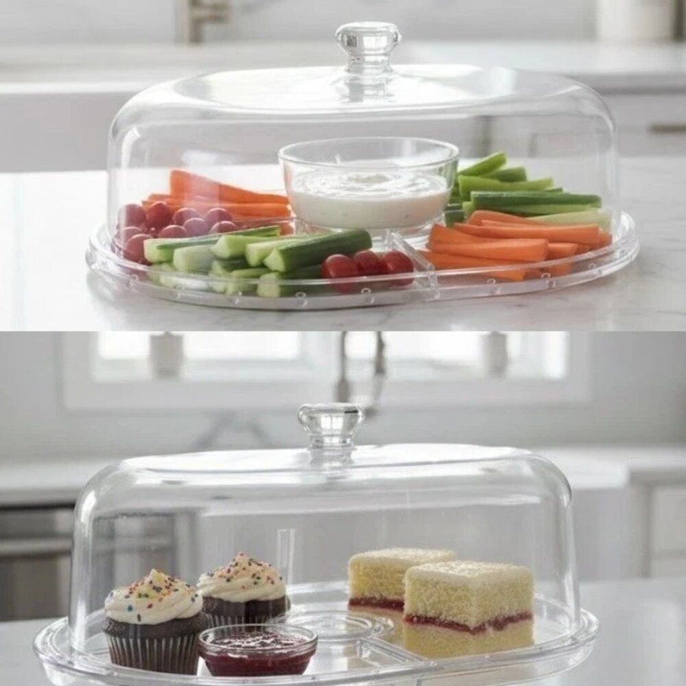 Home Essentials 5-in-1 Acrylic Multi-Function Serving Platter &amp; Cake Dome
